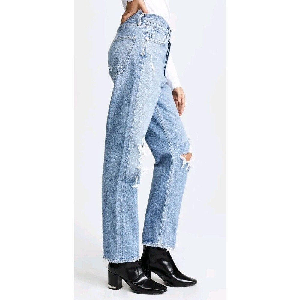 AGOLDE 90’s Jean Mid Rise Distressed Straight Loose Women’s Sz 23 Button Fly USA - Picture 2 of 8